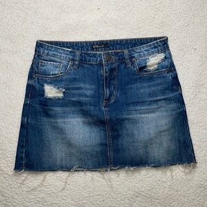 STS Blue Denim Distressed Skirt  Ripped Raw Hem In style Size 26 Dark Wash